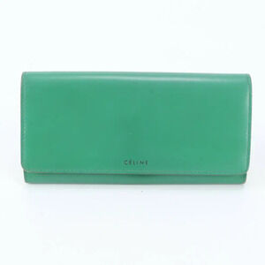 Celine Leather Flap Long Wallet Green